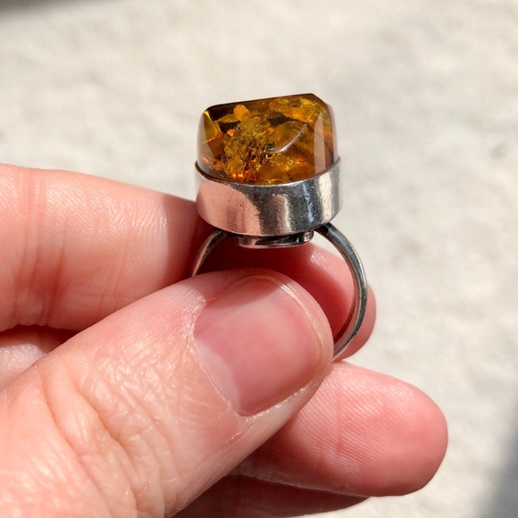 Amber Ring Set in Silver 925 Artisan Boho OOAK Retro Eclectic Crystal - Picture 4 of 6